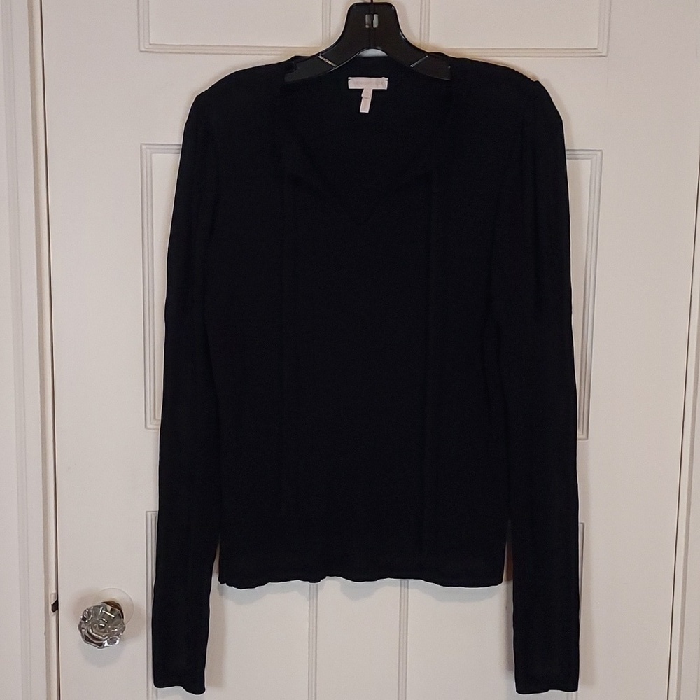 REBECCA TAYLOR Ruffle Rib-Knit Puff-Sleeve Pullover in Black